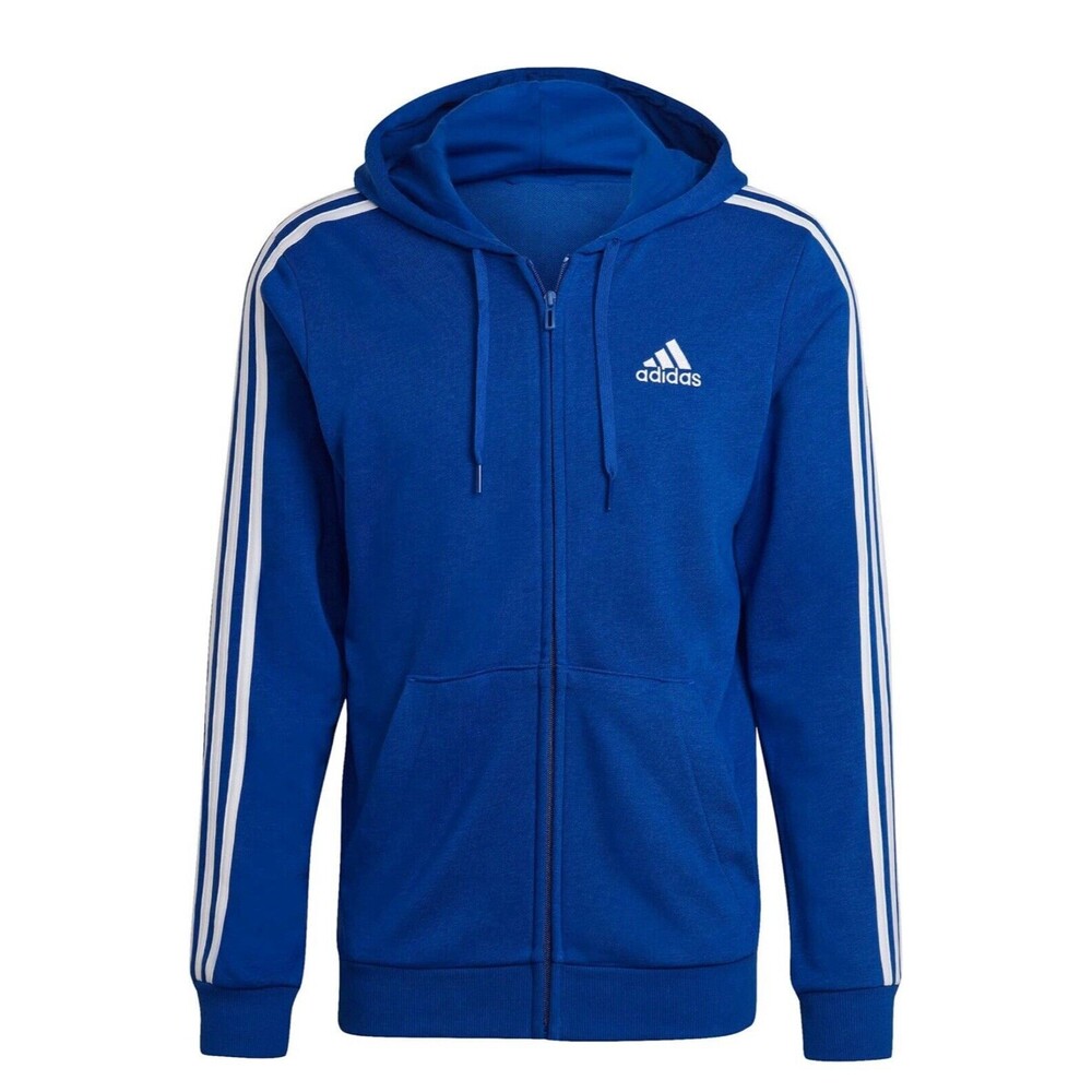 Adidas Essentials French Terry 3-Stripes Full-Zip Hoodie Royal Blue Size Large